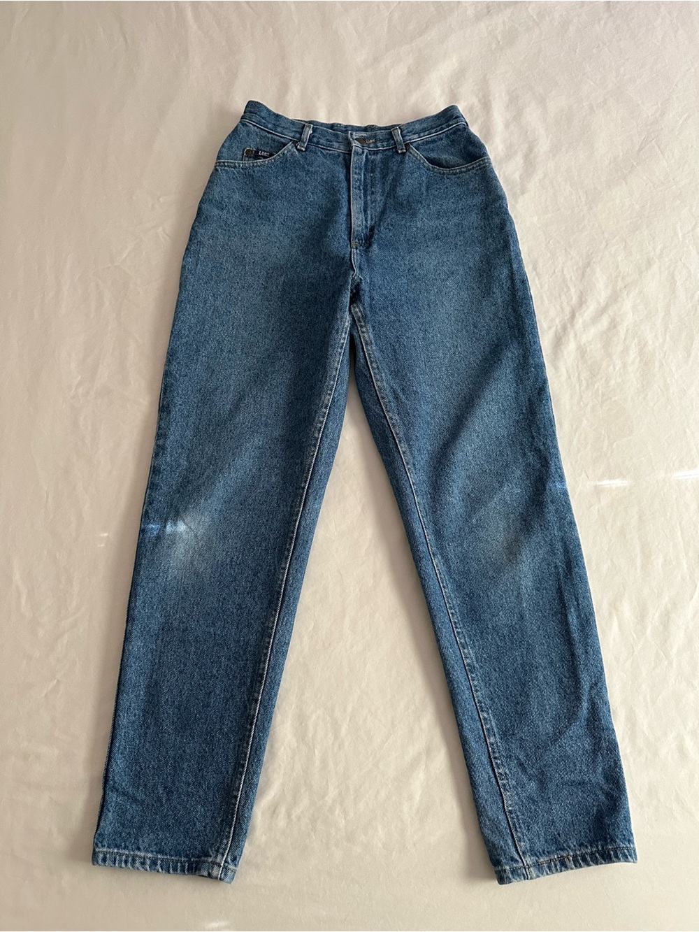 Vintage Lee Mom Jeans Made in USA High Rise Tapered Leg Blue Denim Waist 28